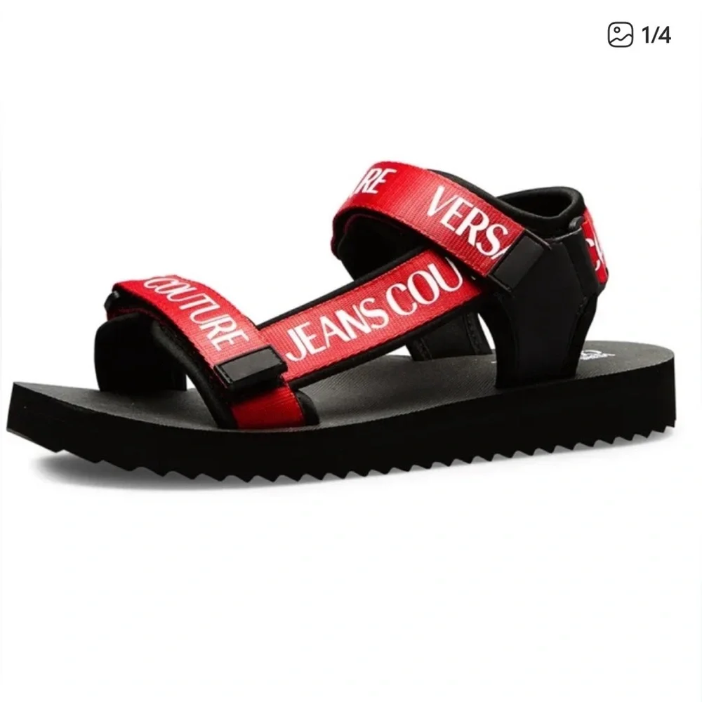 NEW size 43 Versace jeans couture red/black logo strap sandals unisex